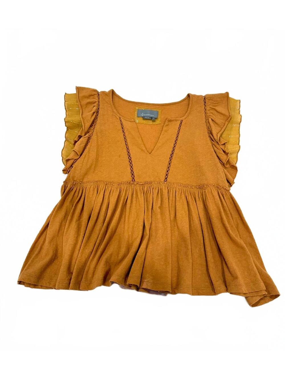 Anthropologie Rust Caroline Boho Flutter Sleeve Babydoll Blouse Top Size XS - Picture 2 of 9